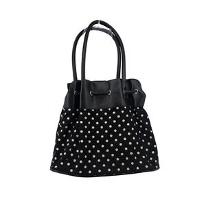 Thirty One Black White Polka Dot Canvas Drawstring Tote Bag Purse Magnetic Closu